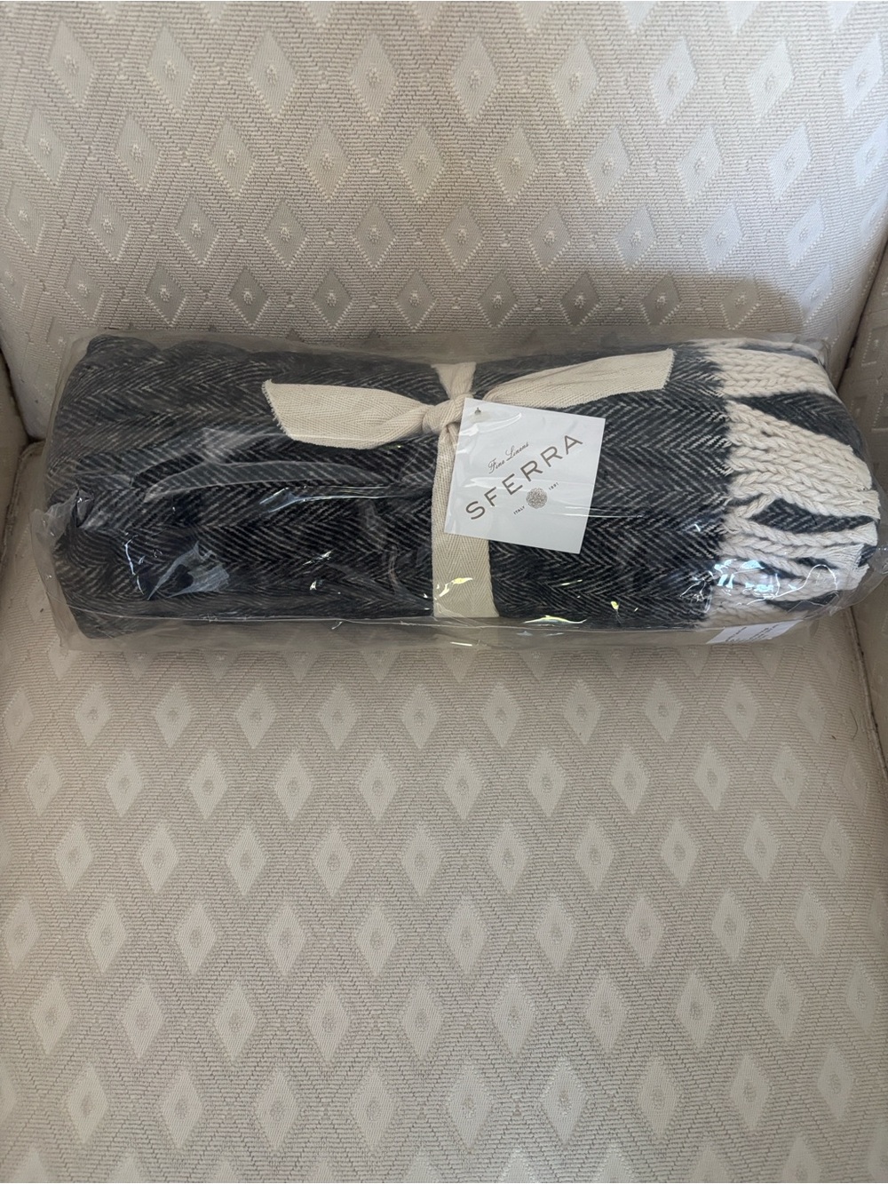 Celine Black and Cream Herringbone Throw Blanket